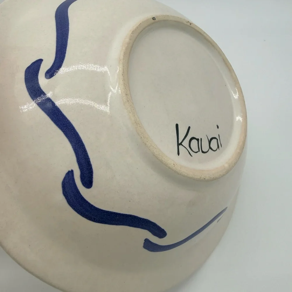 Hand-Painted Fish Ceramic Bowl in Blue, Yellow & Black